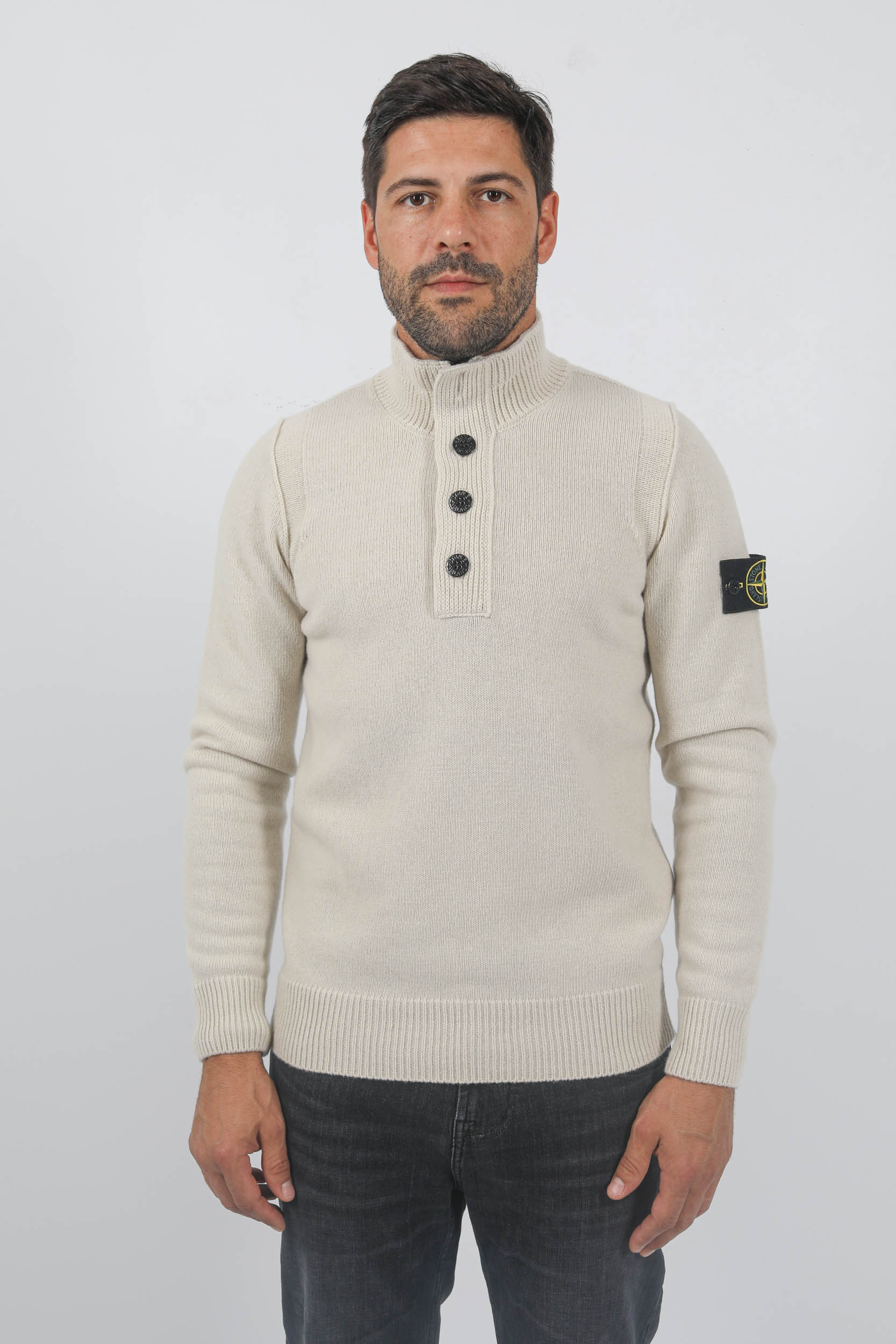 PULL STONE ISLAND COL CAMIONNEUR BEIGE 7915540A3-V0097