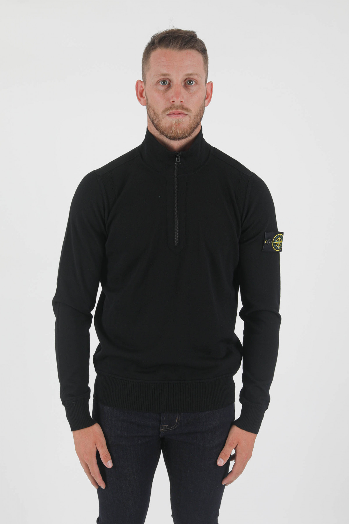 PULL COL CAMIONNEUR STONE ISLAND NOIR 7515515C4 V0029