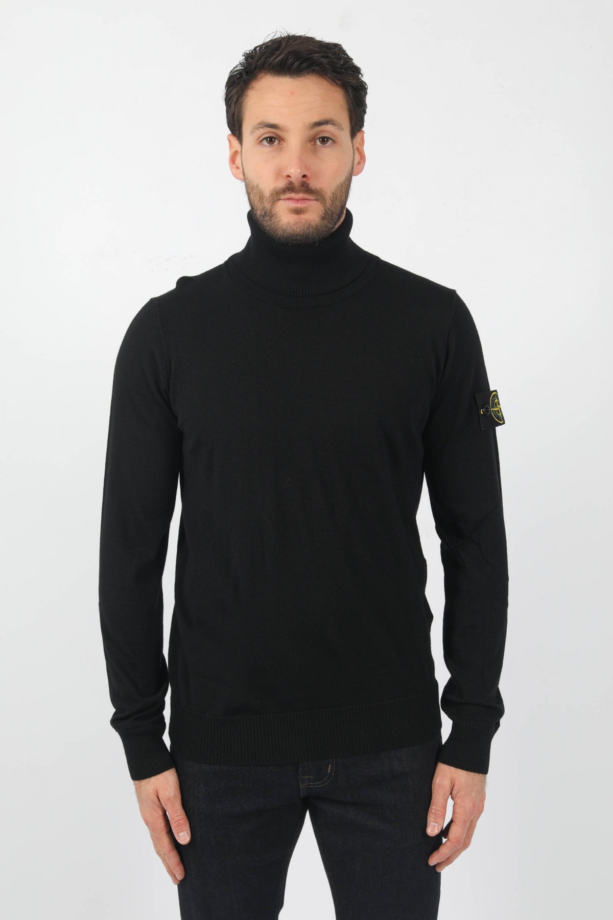 PULL COL ROULE MERINOS STONE ISLAND NOIR 7715525C4 V0029