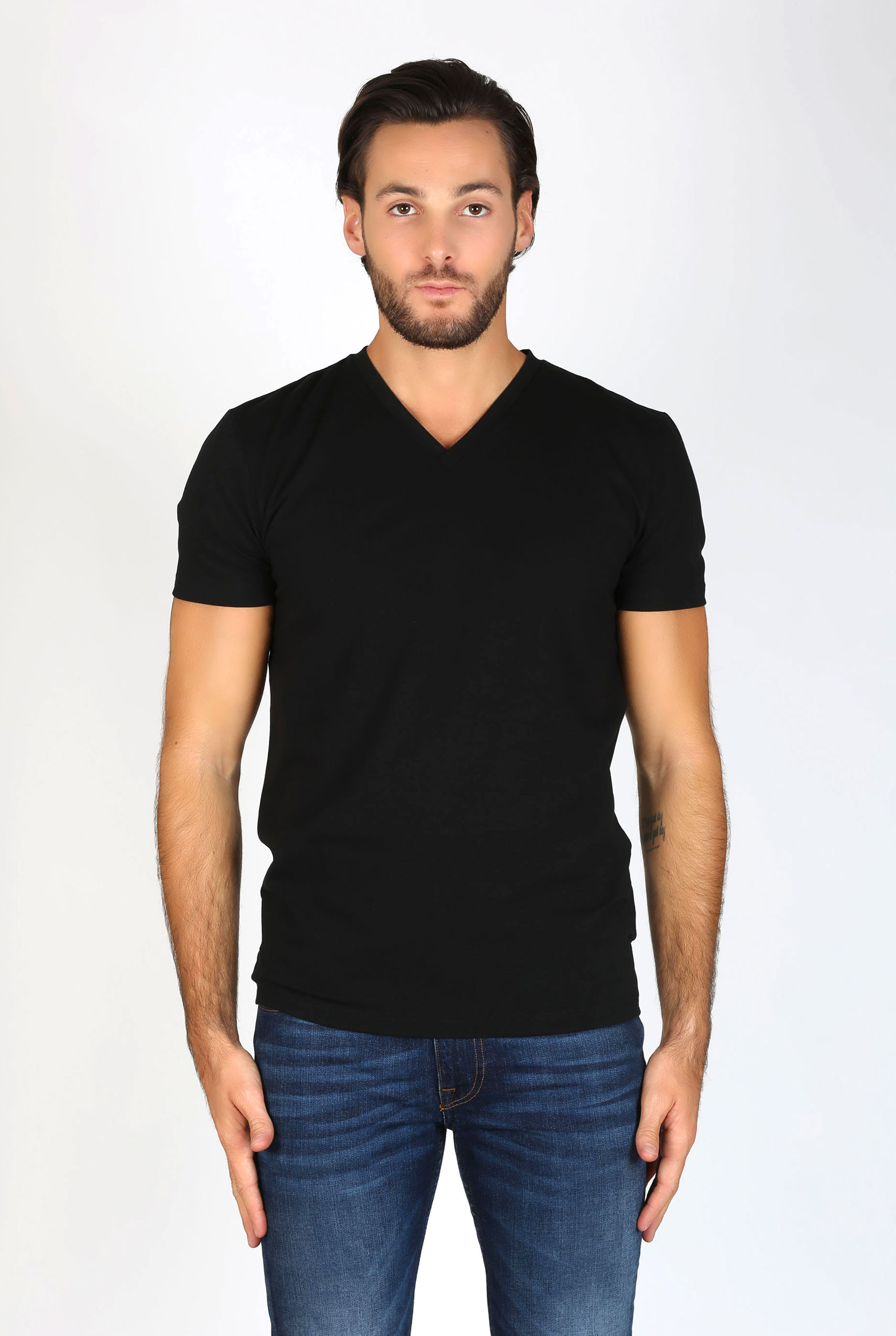 T SHIRT COL V FILIPPA K NOIR MAN SOFT LYCRA TEE BLACK 10704-1433