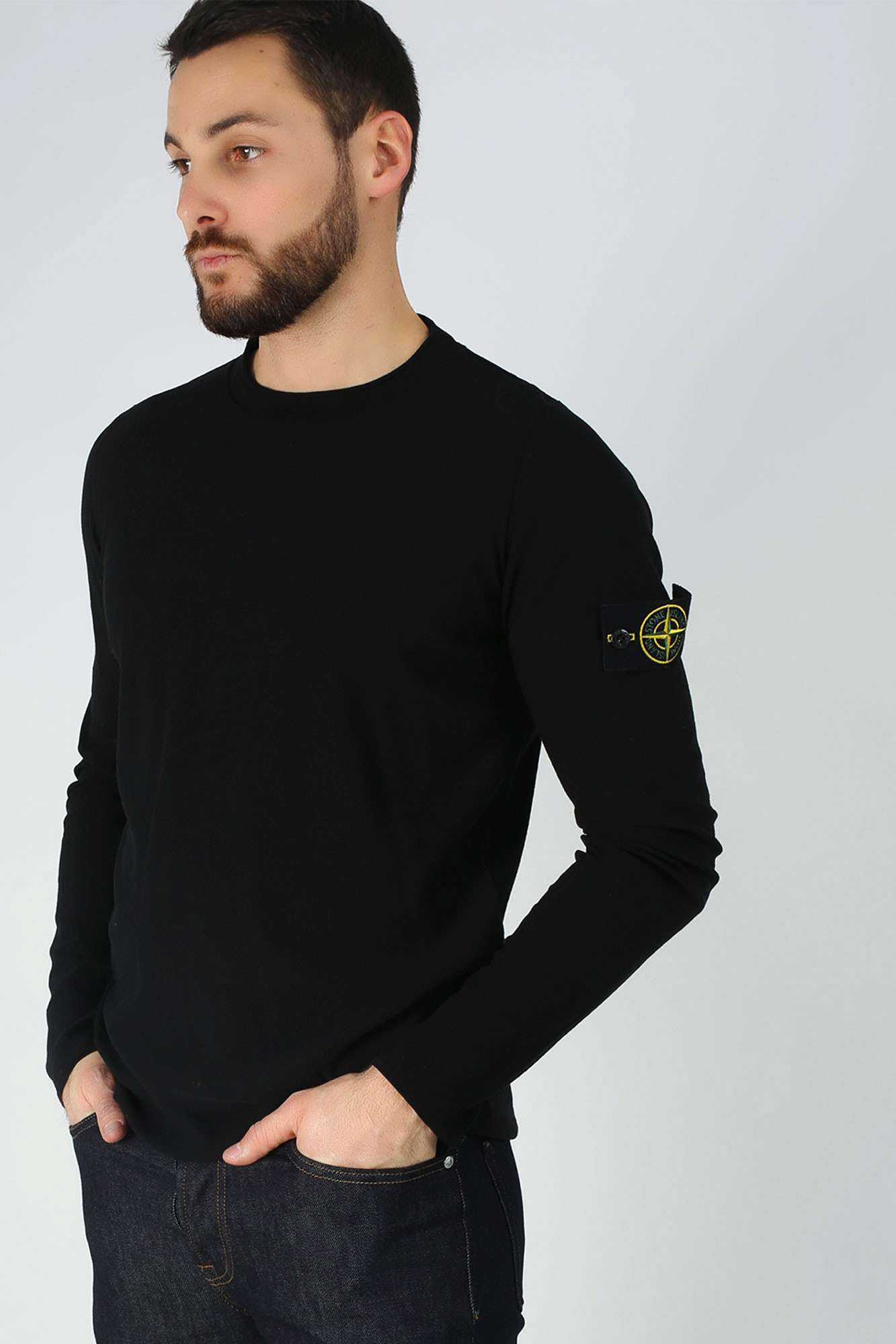 Stone Island - Pull noir avec logo sur le côté - BLS Fashion