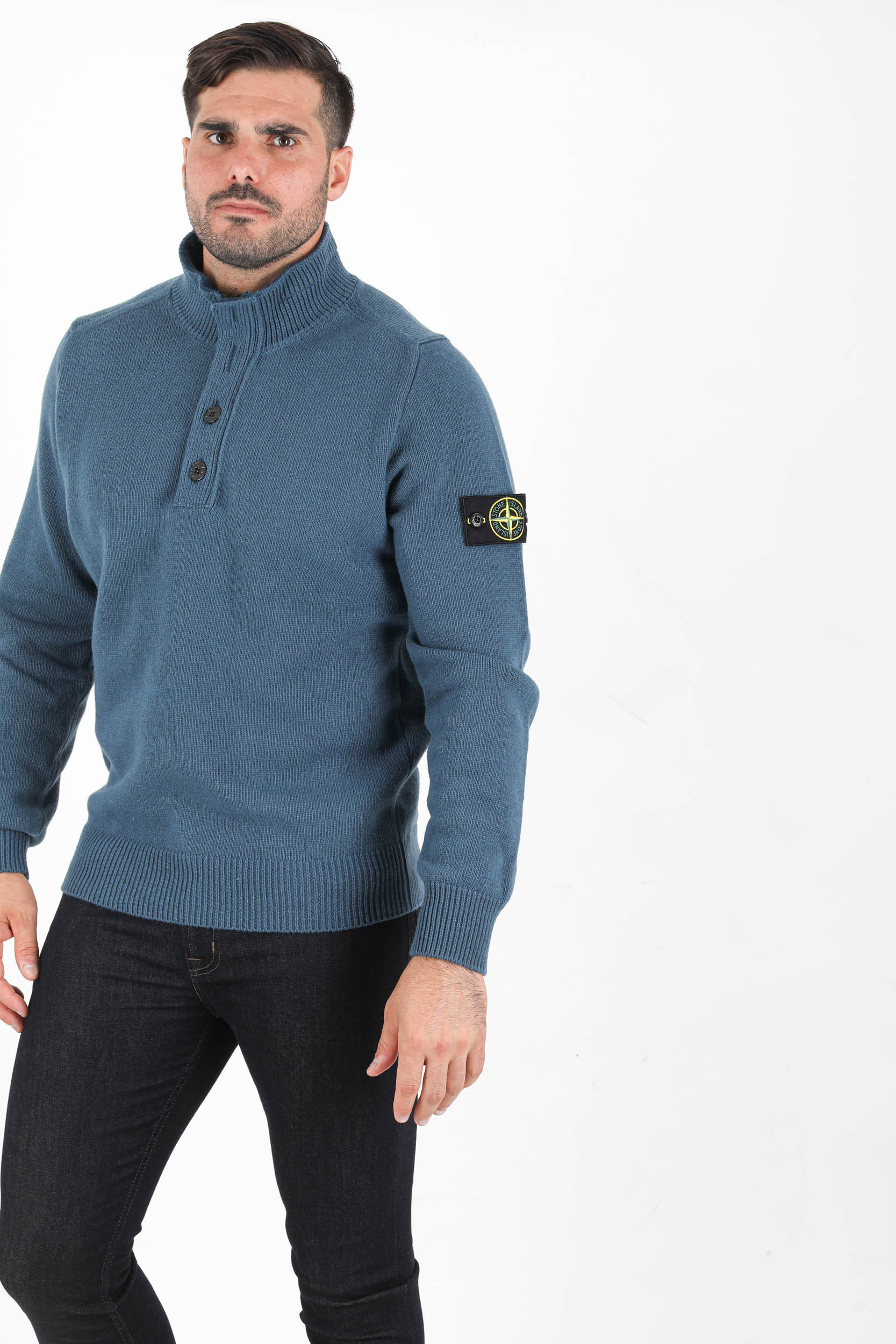 PULL COL BOUTON ZIPPE STONE ISLAND BLEU PETROLE 7515540A3-V0023