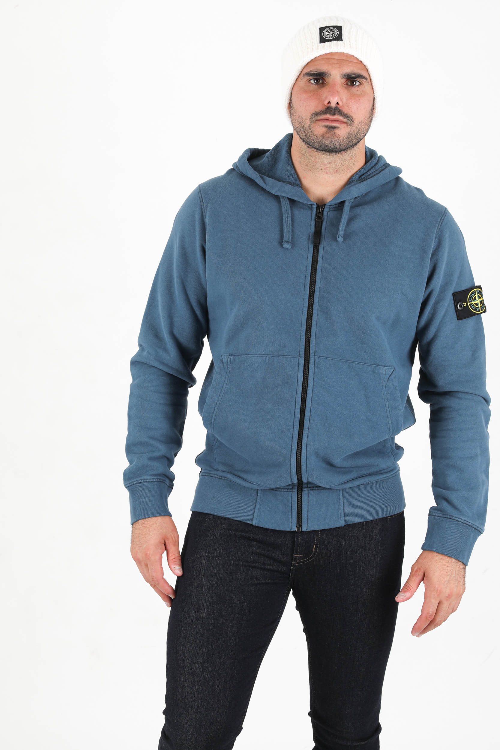 SWEAT ZIPPE STONE ISLAND BLEU PETROLE 751564220 V0023
