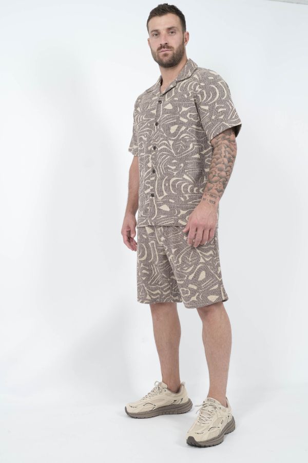 Produit CHEMISE NN07 A MANCHES COURTES EPAISSE AVEC MOTIF ECRU/MARRON JULIO-826