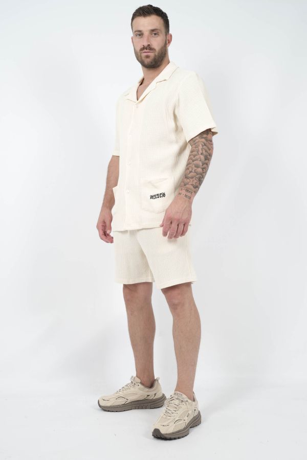 Produit CHEMISE NIKBEN A MANCHES COURTES TISSU GAUFRE BLANC CREME 6040
