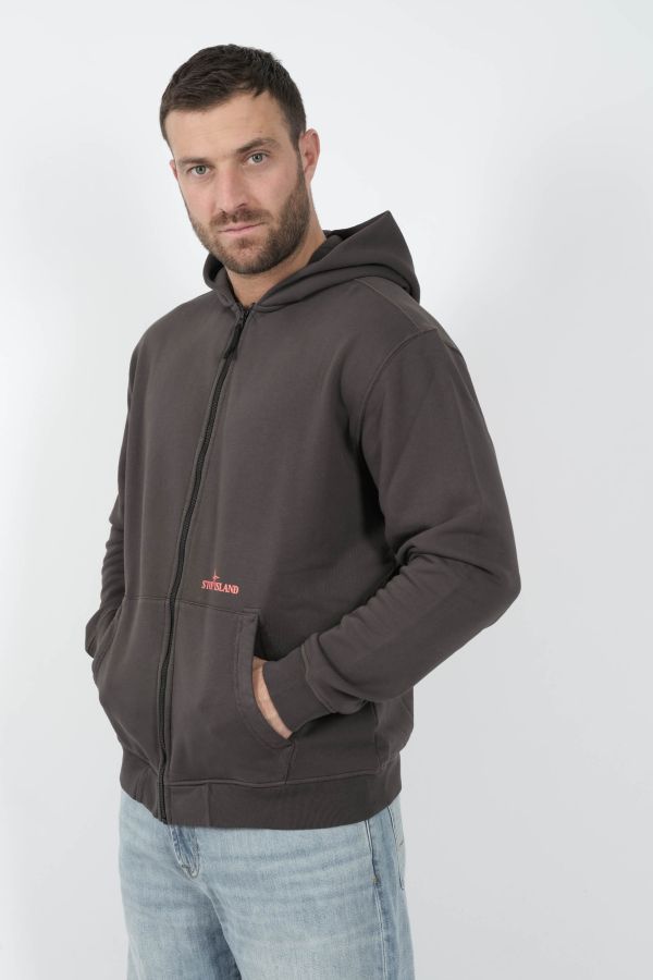 Produit SWEAT STONE ISLAND ZIPPE A CAPUCHE AVEC LOGO GRIS S156138S90-V0065