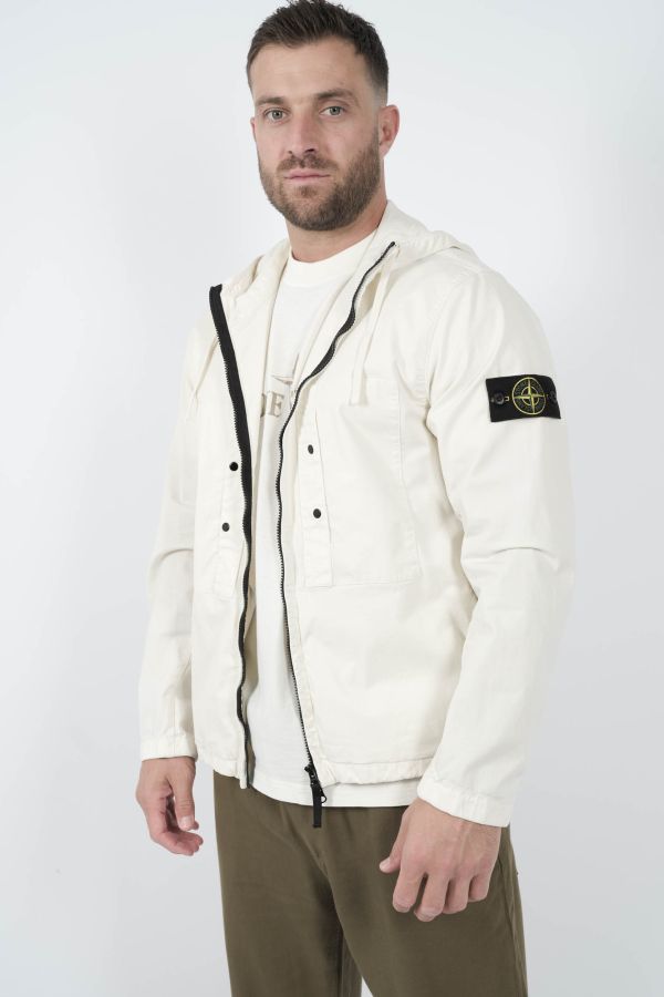 Produit VESTE STONE ISLAND DEPERLANTE AVEC POCHES POITRINE ECRU S154191S10-V0093