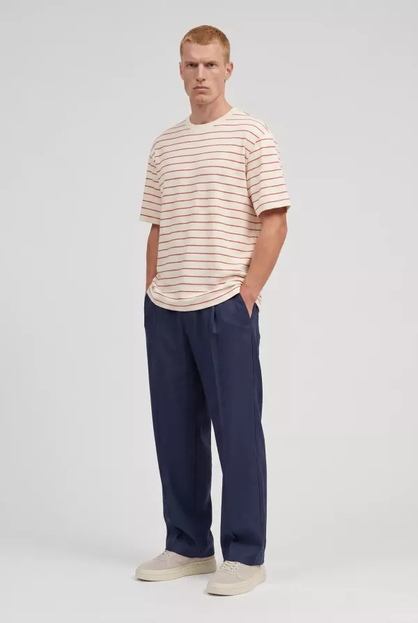 Produit TSHIRT EN COTON ECRU A RAYURES ROUGES NN.07 PEDRO SS-588