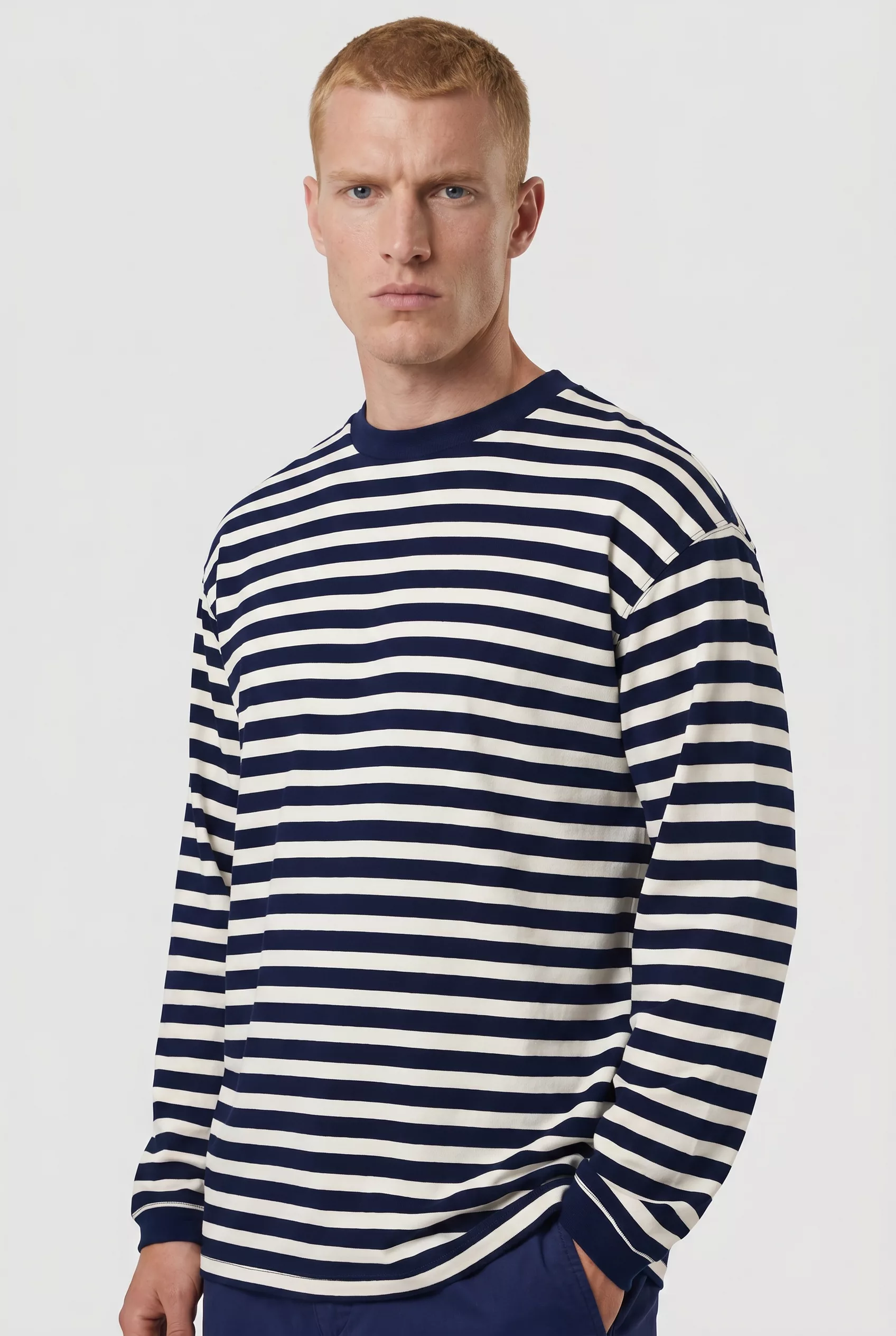 T-SHIRT MANCHES LONGUES MOTIFS MARIN BLEU MARINE NN.07