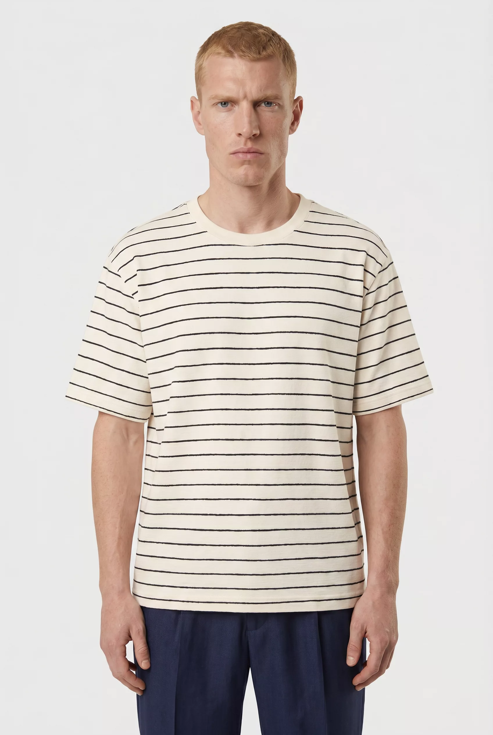 T-SHIRT EN COTON ECRU A RAYURES BLEU NN.07 PEDRO SS-200