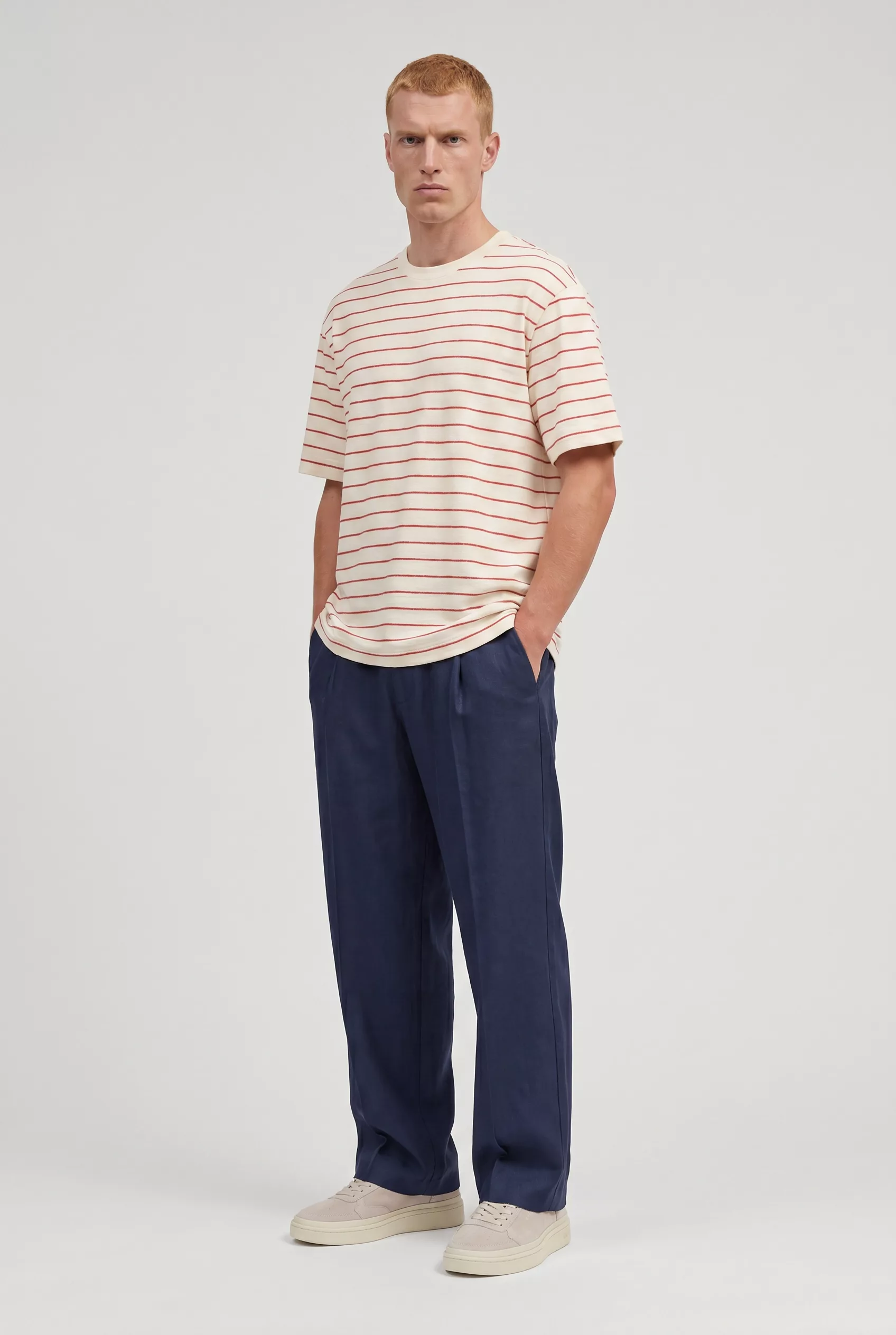 TSHIRT EN COTON ECRU A RAYURES ROUGES NN.07 PEDRO SS-588