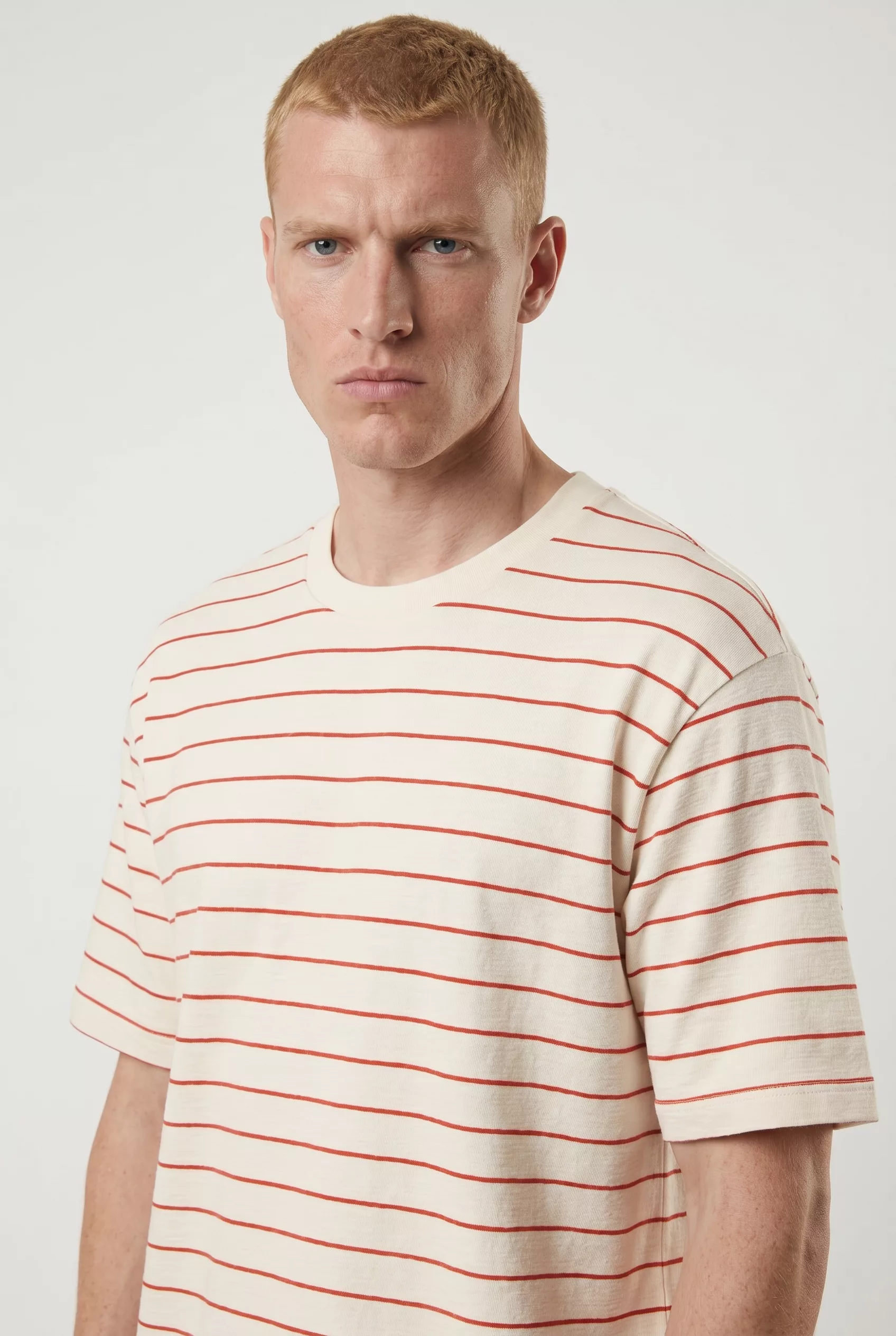 TSHIRT EN COTON ECRU A RAYURES ROUGES NN.07 PEDRO SS-588