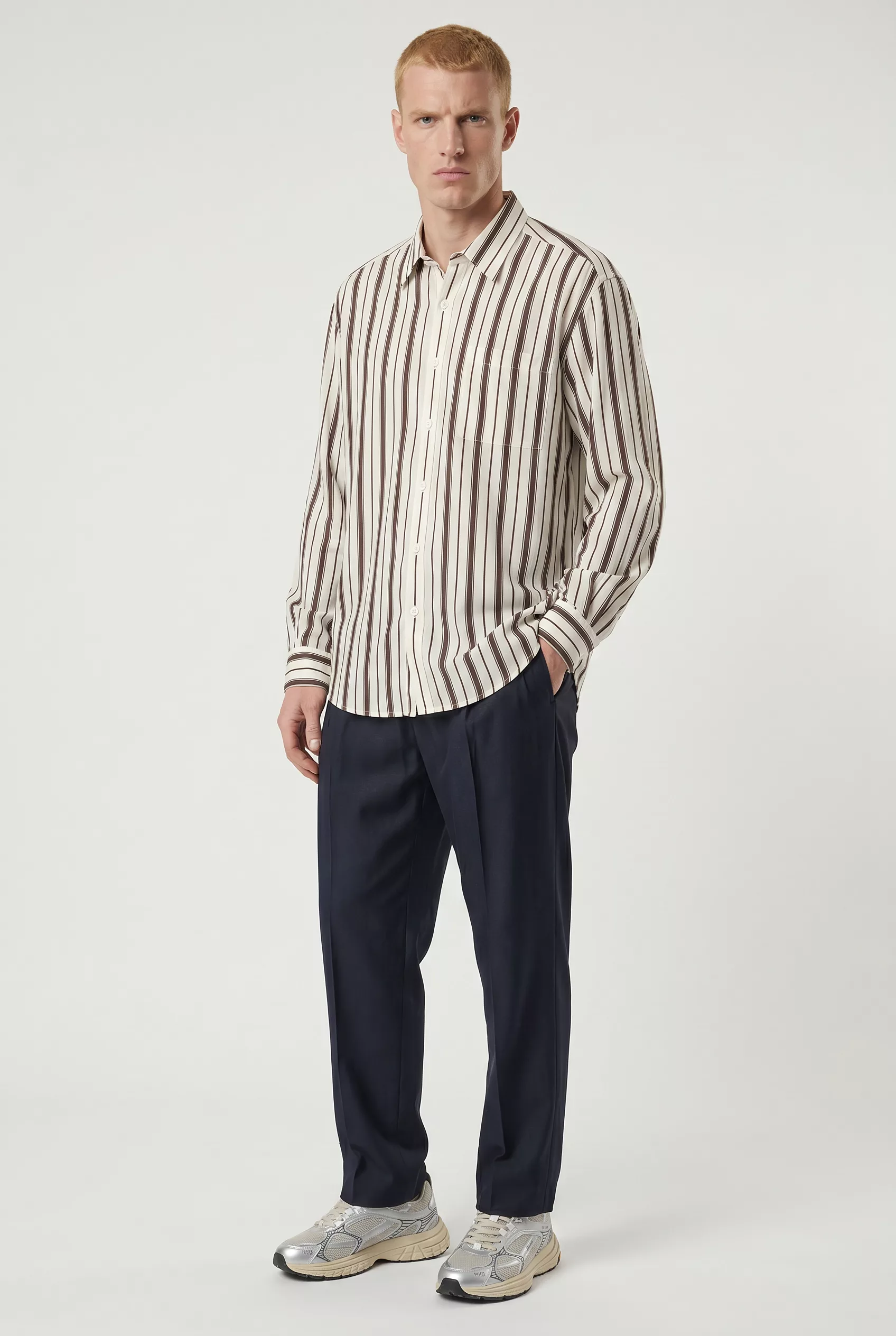 CHEMISE ECRU A RAYURES CHOCOLAT NN.07 DEON-880