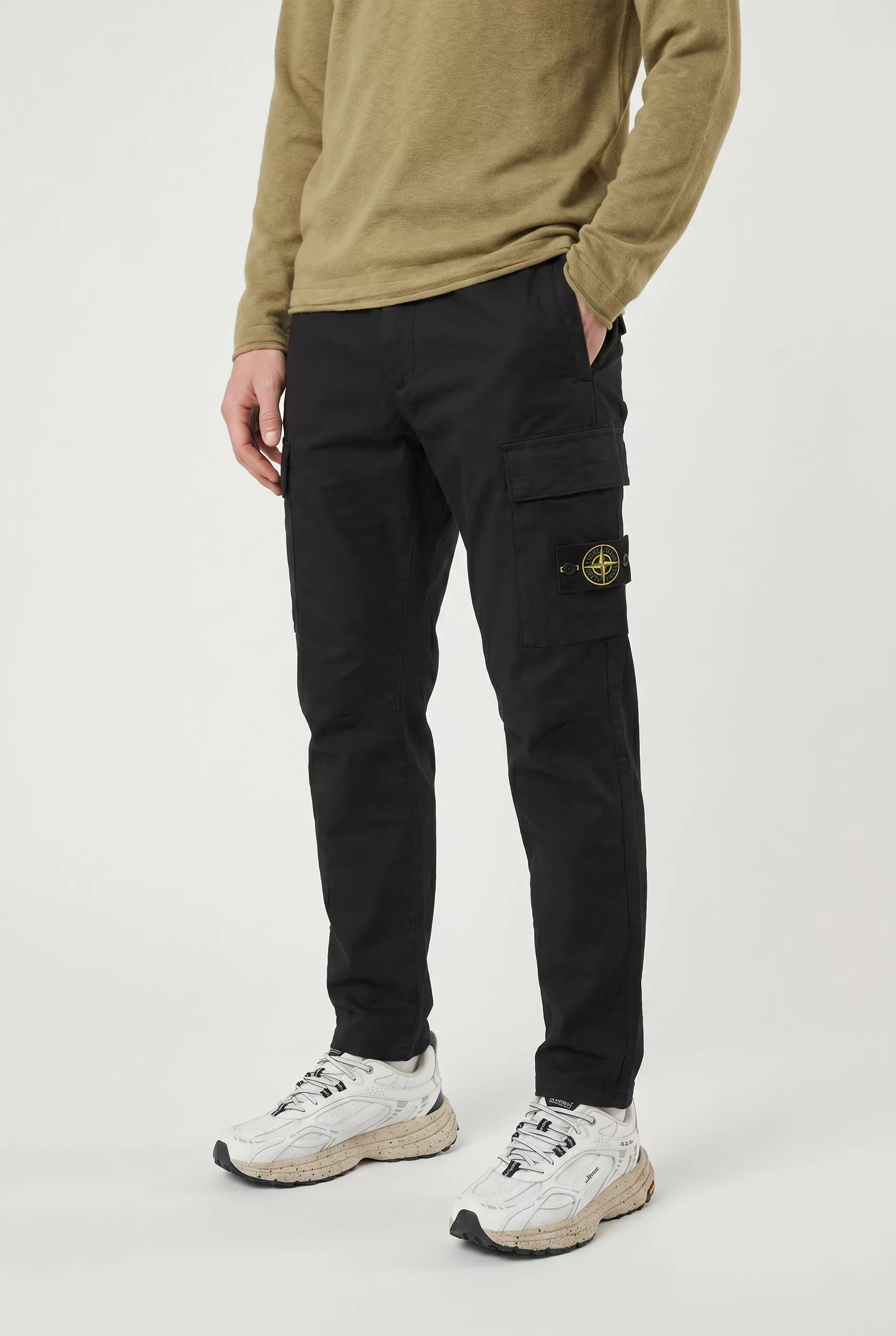 STONE ISLAND Pantalon Cargo Noir Stretch Organic Cotton Twill